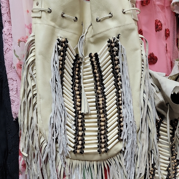 Handbags - Fringe Cream Beaded Women's Bag